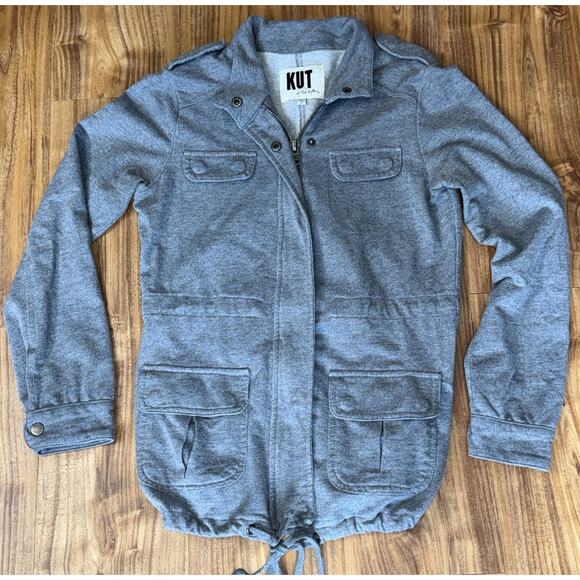 Kut from the Kloth small cinch waist Grey lightweight Zip Up Snap utility jacket - Picture 1 of 4